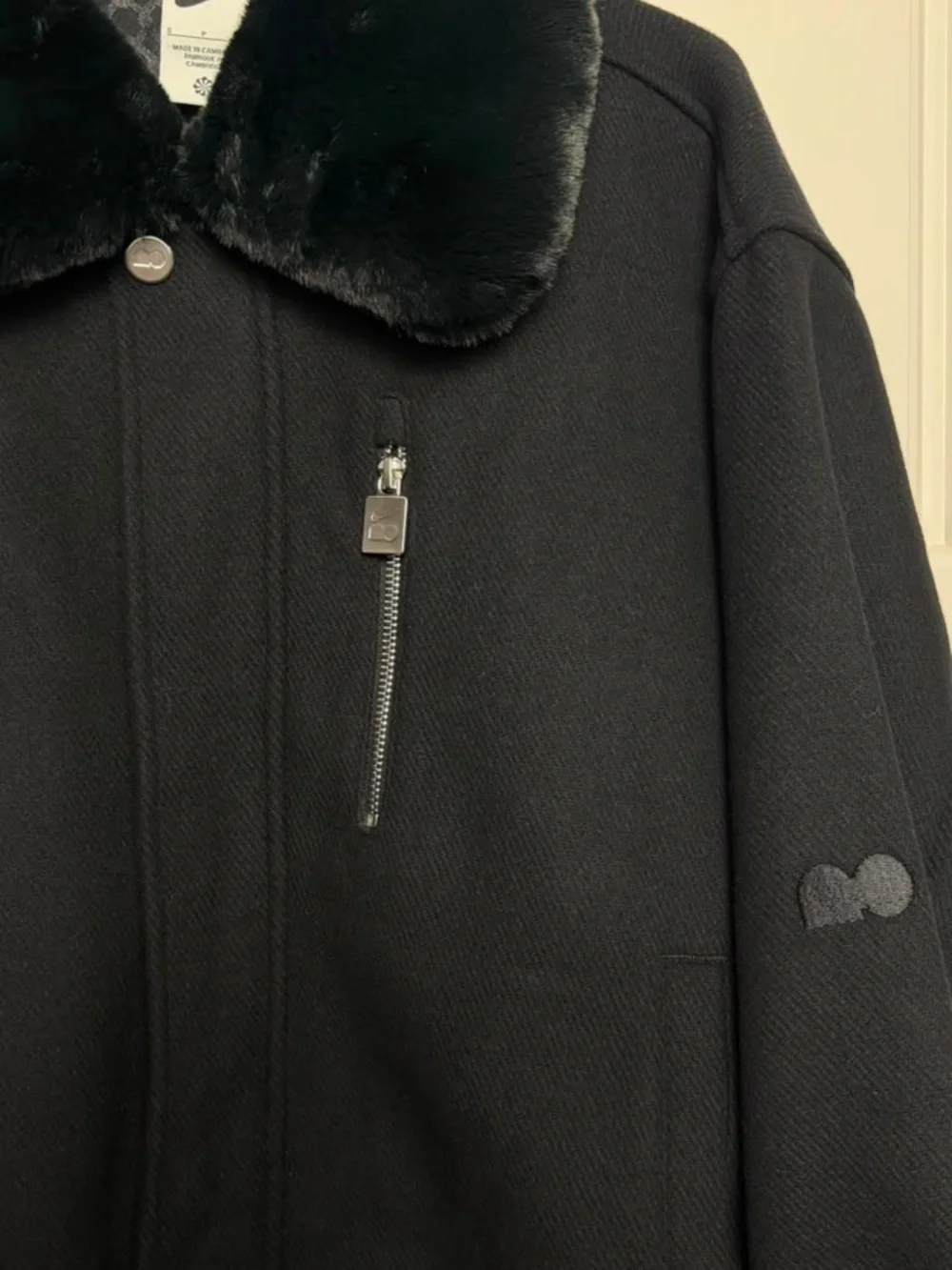 Nike Naomi Osaka Varsity Wool Jacket Women S Black Faux Fur NWT HV2058-010
